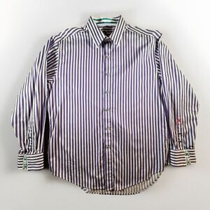 Robert Graham X Purple & White Striped Button Front Collared Dress Shirt Size XL